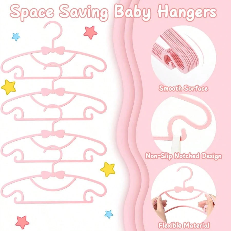 30pcs Bow Hanging Clips Plastic Baby Hangers, Non-Slip Newborn Infant Closet Clothes Organizer For Baby/Toddler Apparel, Ultra-Thin