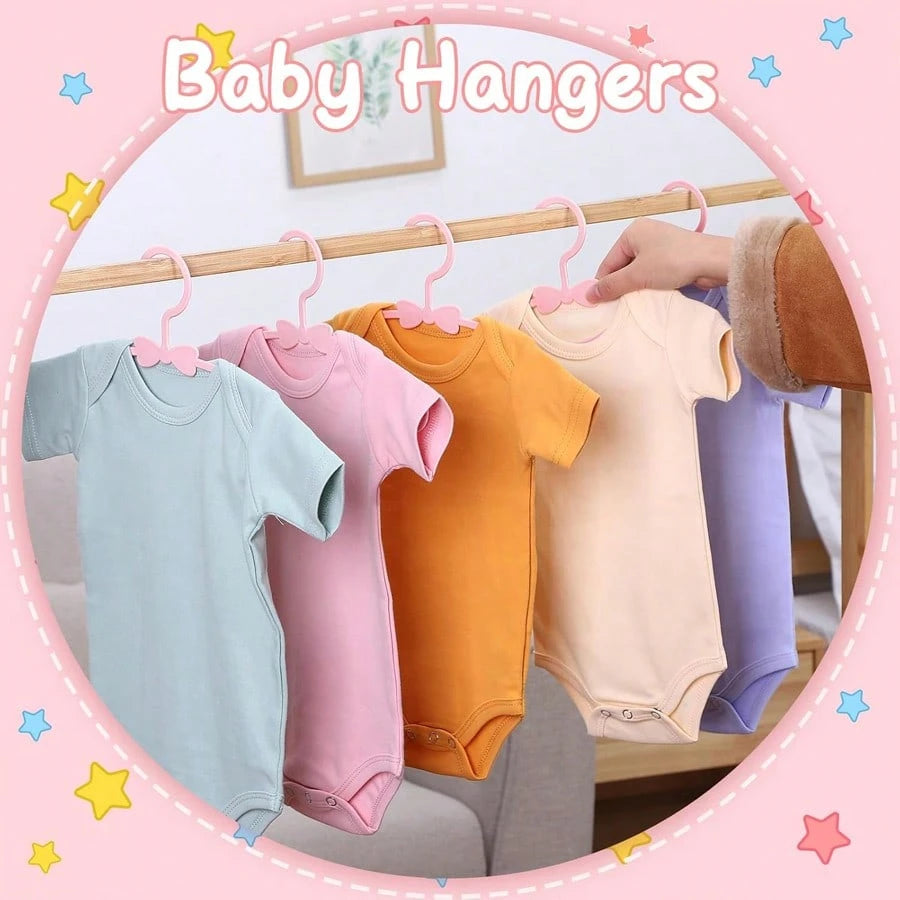 30pcs Bow Hanging Clips Plastic Baby Hangers, Non-Slip Newborn Infant Closet Clothes Organizer For Baby/Toddler Apparel, Ultra-Thin