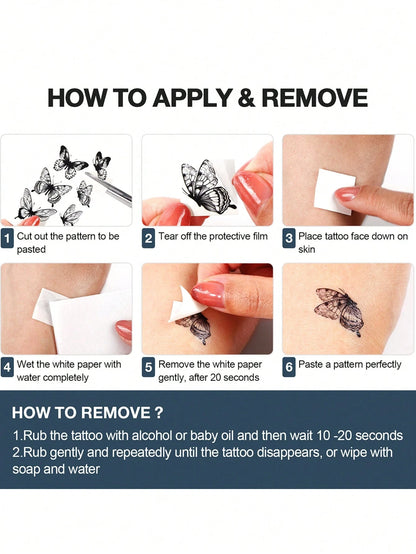 30pcs Cute Black Artistic Pattern Temporary Tattoos, Moon, Butterfly, Flower, Feather, Letter Designs, Suitable For Arms, Face, Fingers, Neck And Other Body Parts
