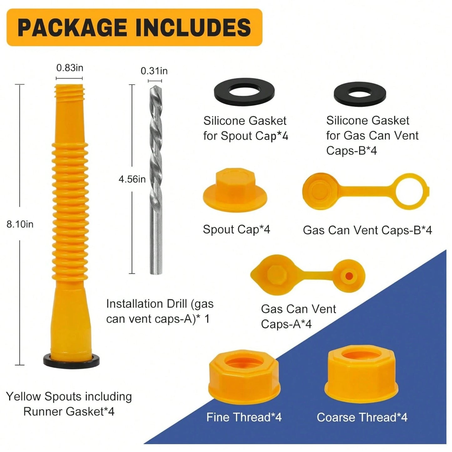 33 Pcs Gas Can Spout Replacement Kit, Gas Can Spout Replacement Fits 5 Gallon Gasoline Cans, With Flexible Nozzles,S Crew Collar Gas Caps For Fuel Transfer Tanks