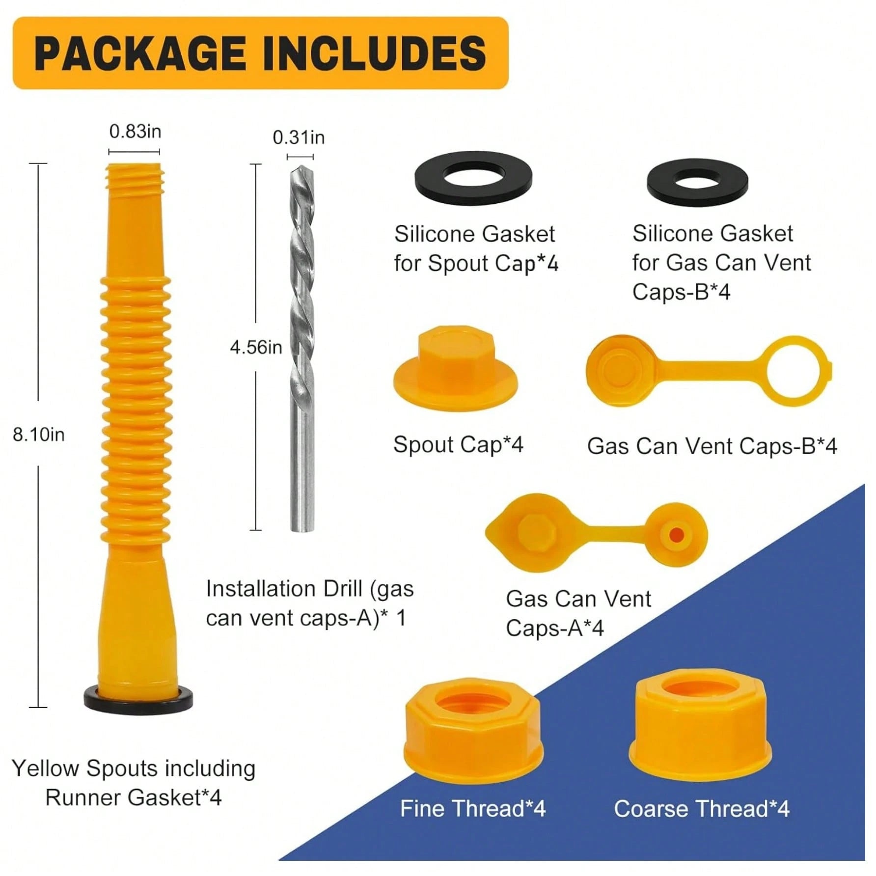 33 Pcs Gas Can Spout Replacement Kit, Gas Can Spout Replacement Fits 5 Gallon Gasoline Cans, With Flexible Nozzles,S Crew Collar Gas Caps For Fuel Transfer Tanks