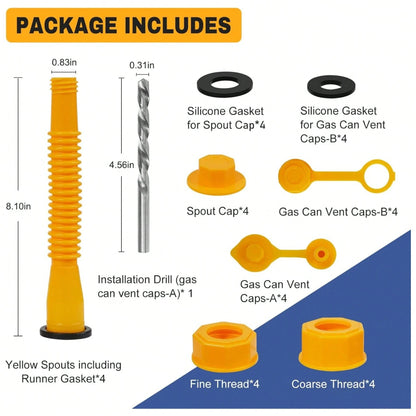 33 Pcs Gas Can Spout Replacement Kit, Gas Can Spout Replacement Fits 5 Gallon Gasoline Cans, With Flexible Nozzles,S Crew Collar Gas Caps For Fuel Transfer Tanks
