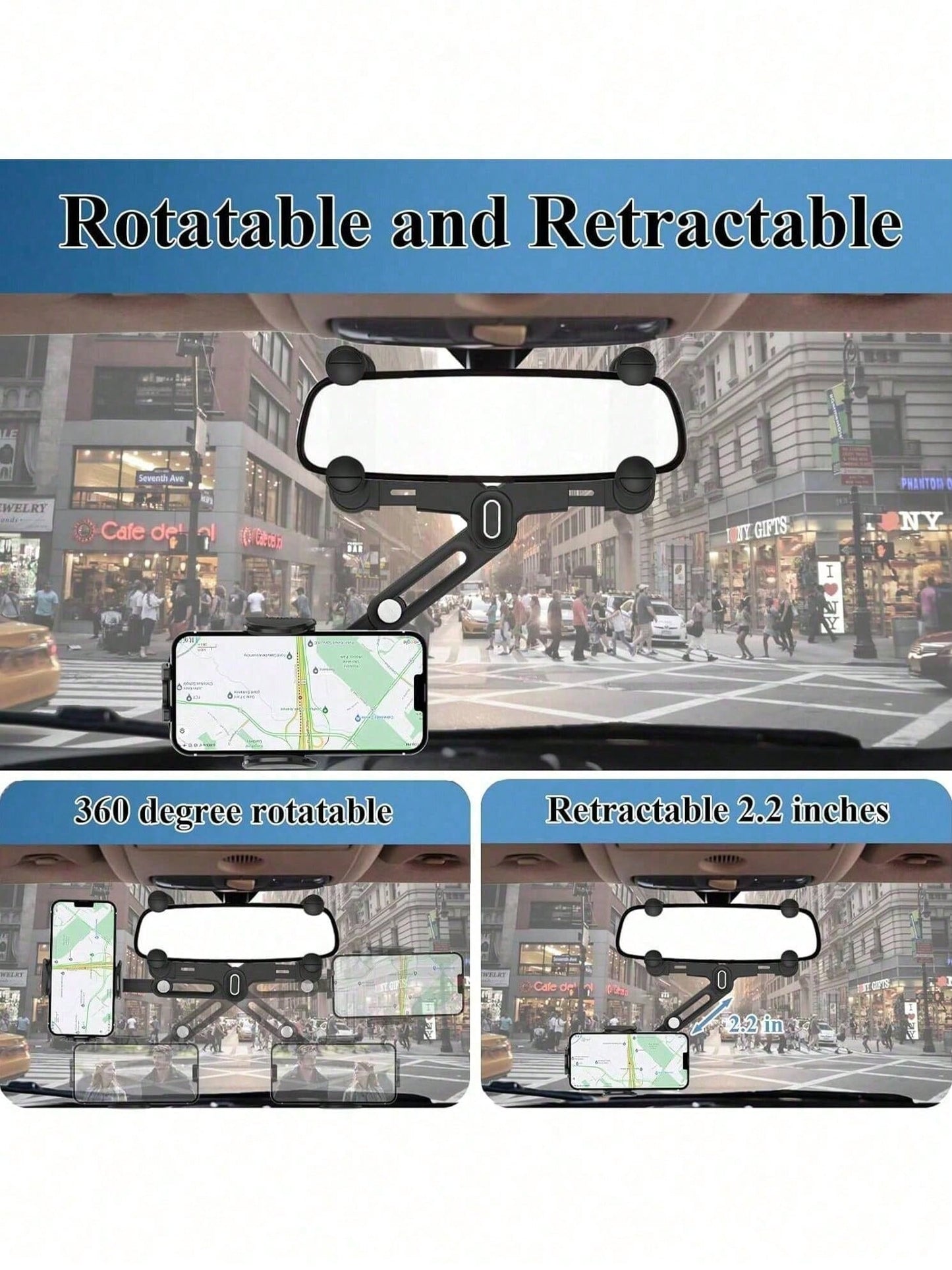 360°Rotatable And Retractable Car Phone Holder Car Rearview Mirror Bracket,Multifunctional Adjustable Universal Phones Holder,Universal Phone GPS Holder Phones Mount Holders For All Smartphones