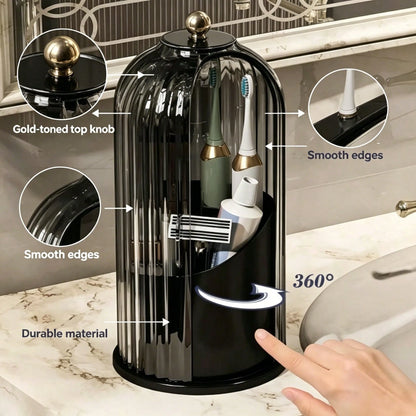 360° Rotating Dustproof Makeup Brush Holder With Lid,Spinning Countertop Cosmetic & Skincare Storage Organizer,Sleek Aesthetic Vanity Caddy For Small Space,Multi-Purpose Beauty Tools Storage Box For D