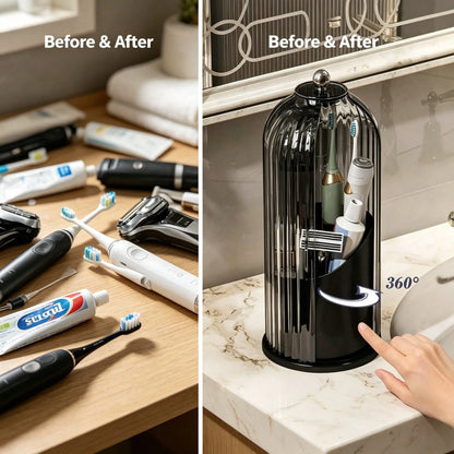 360° Rotating Dustproof Makeup Brush Holder With Lid,Spinning Countertop Cosmetic & Skincare Storage Organizer,Sleek Aesthetic Vanity Caddy For Small Space,Multi-Purpose Beauty Tools Storage Box For D