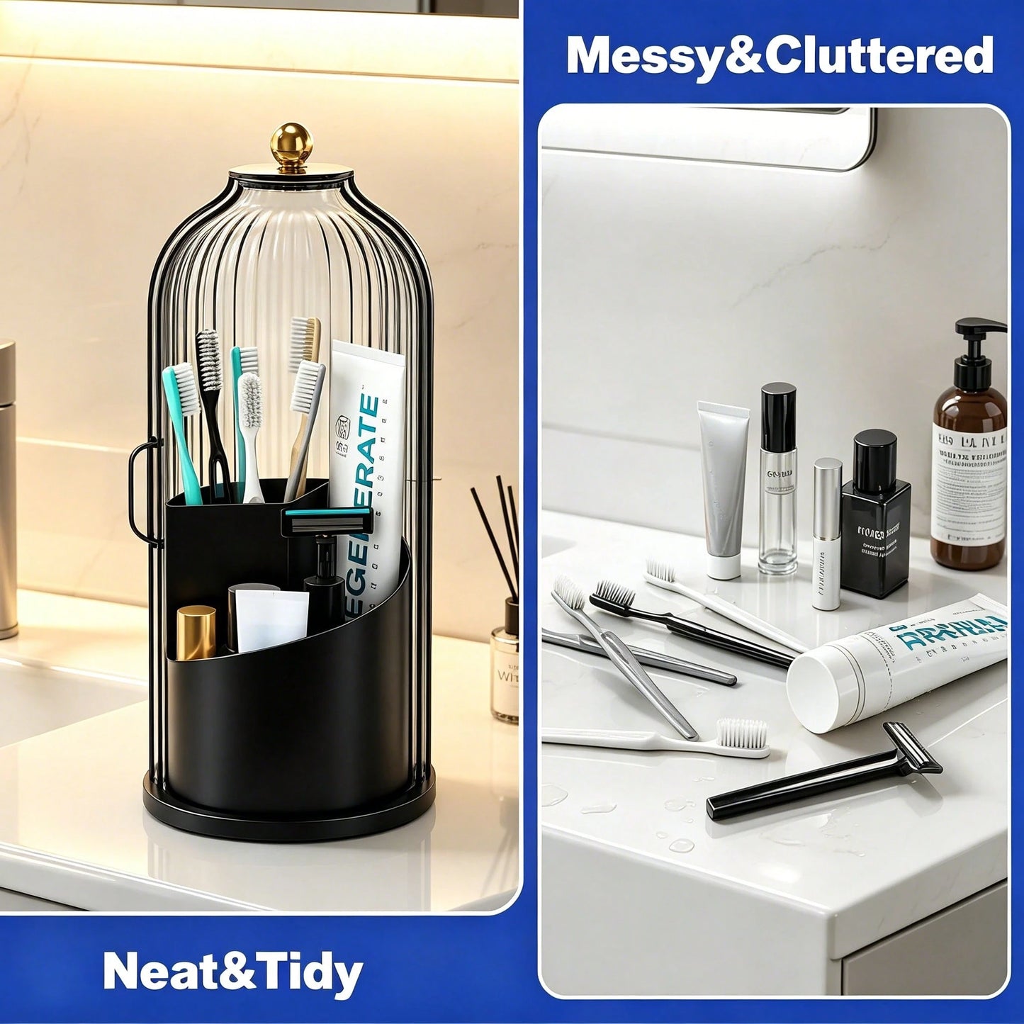 360° Rotating Dustproof Makeup Brush Holder With Lid,Spinning Countertop Cosmetic & Skincare Storage Organizer,Sleek Aesthetic Vanity Caddy For Small Space,Multi-Purpose Beauty Tools Storage Box For D