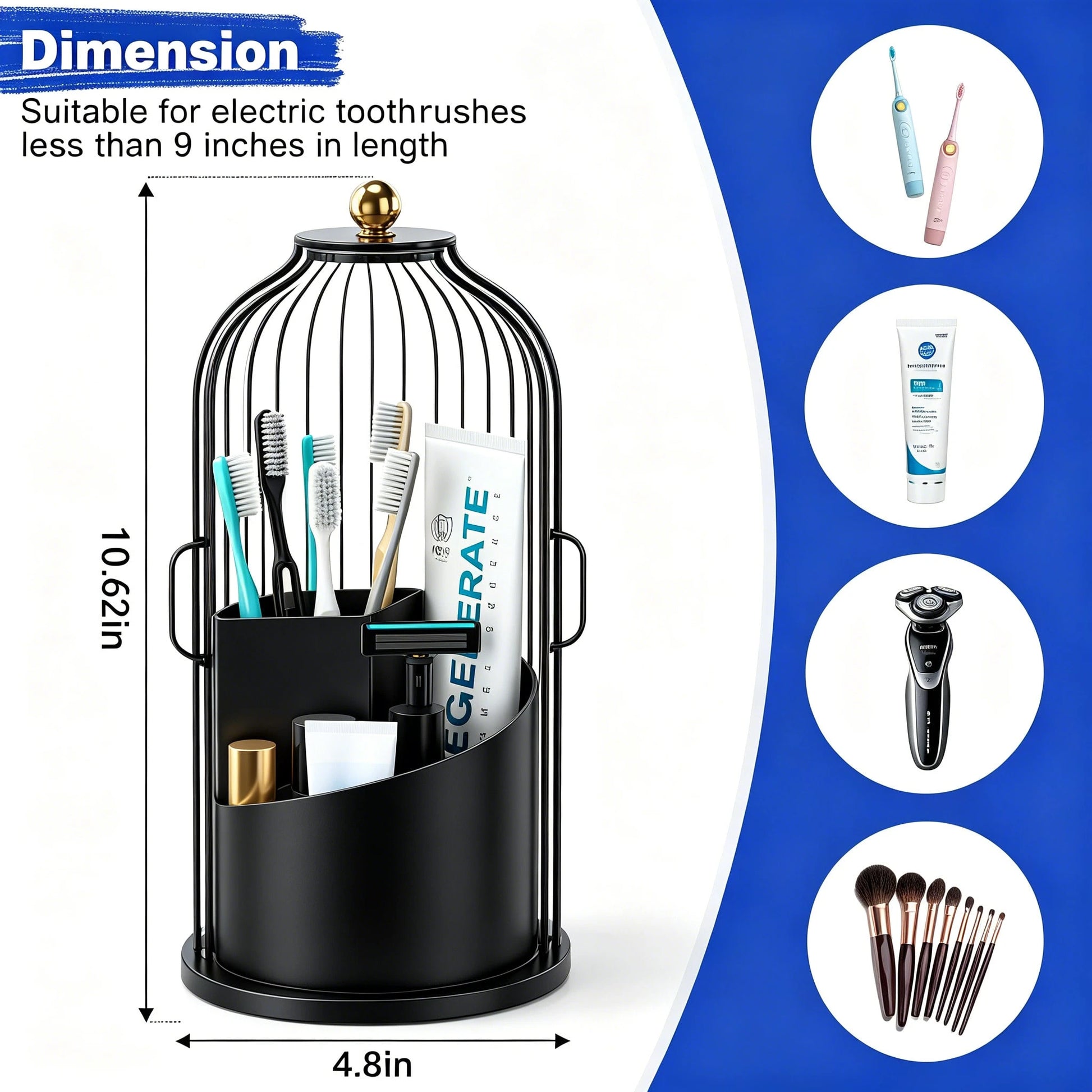 360° Rotating Dustproof Makeup Brush Holder With Lid,Spinning Countertop Cosmetic & Skincare Storage Organizer,Sleek Aesthetic Vanity Caddy For Small Space,Multi-Purpose Beauty Tools Storage Box For D