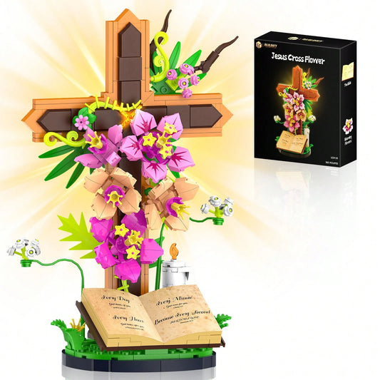 363PCS Jesus Toy Cross Building Block,Flowers For Adults, Christian Set, ABS Material, Home Decor Themes, Scene Series [Easter And Christian Gift]