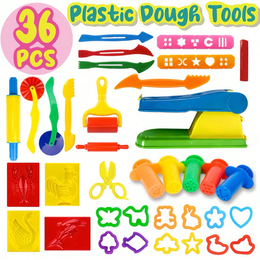 36pcs Clay Tools Set With Rolling Pin, Cutters, Scrapers- Large Blue Clay Extruder, Home Or Classroom- Colorful Animal Molds-Easy-Clean Clay Modeling Tools For Beginners & Experts, Local Warehouse