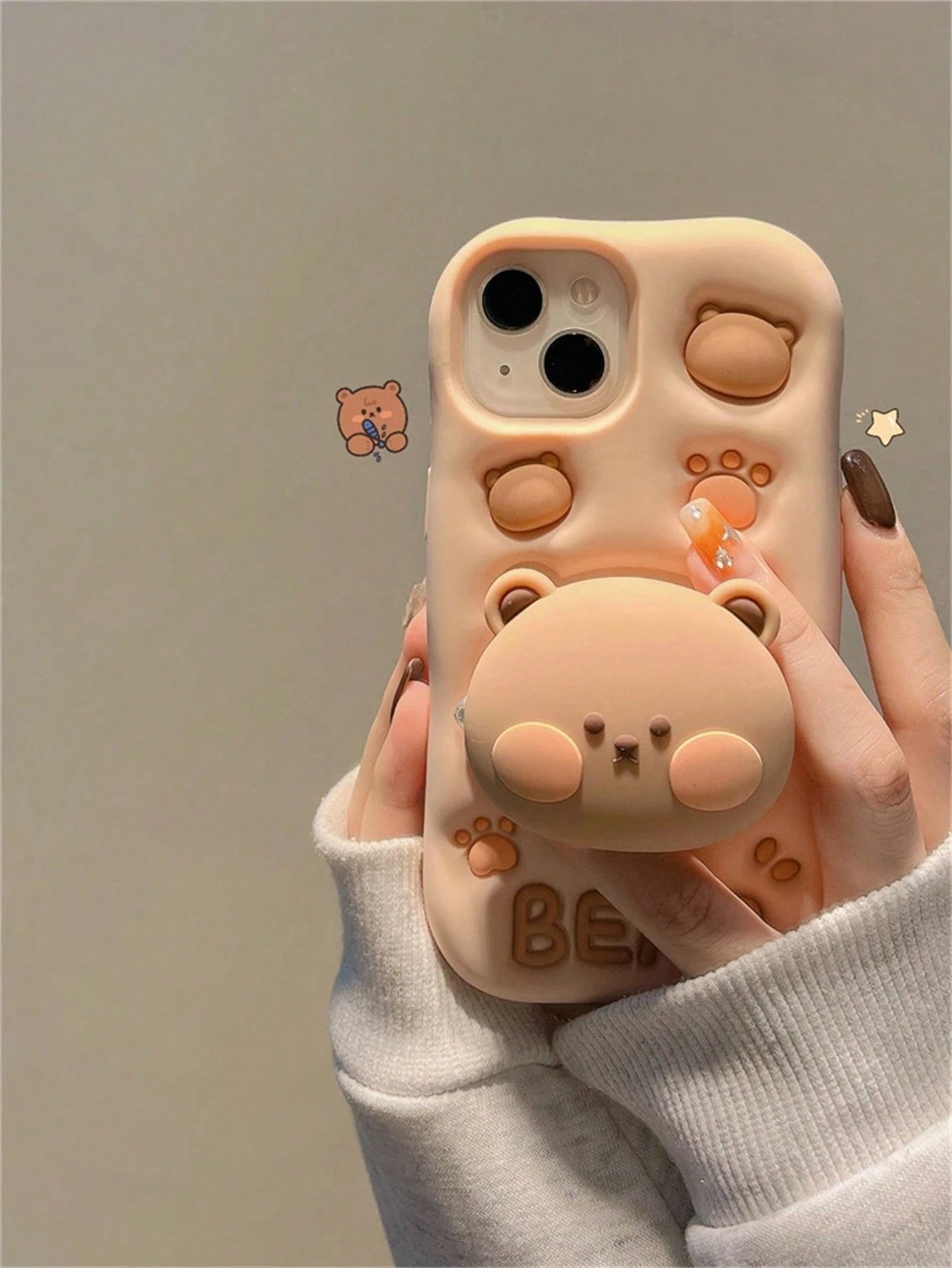 3D Bear Expandable Stand Phone Case Compatible With IPhone13, IPhone14ProMax/IPhone14Pro/IPhone14, IPhone17ProMax, Novelty Silicone Cartoon Phone Case For IPhone11/12/15ProMax/15Pro/15, IPhone16ProMax