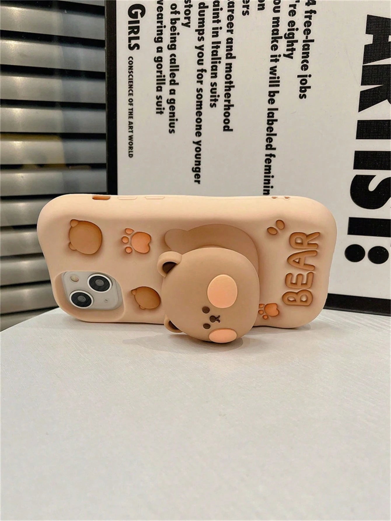 3D Bear Expandable Stand Phone Case Compatible With IPhone13, IPhone14ProMax/IPhone14Pro/IPhone14, IPhone17ProMax, Novelty Silicone Cartoon Phone Case For IPhone11/12/15ProMax/15Pro/15, IPhone16ProMax