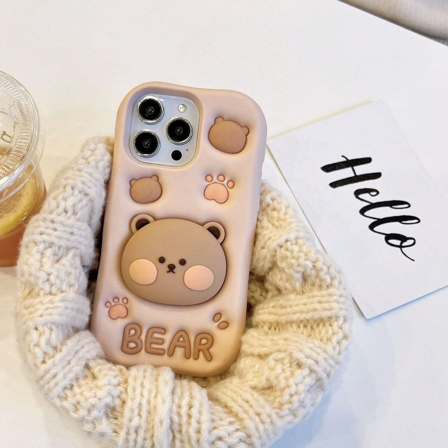 3D Bear Expandable Stand Phone Case Compatible With IPhone13, IPhone14ProMax/IPhone14Pro/IPhone14, IPhone17ProMax, Novelty Silicone Cartoon Phone Case For IPhone11/12/15ProMax/15Pro/15, IPhone16ProMax