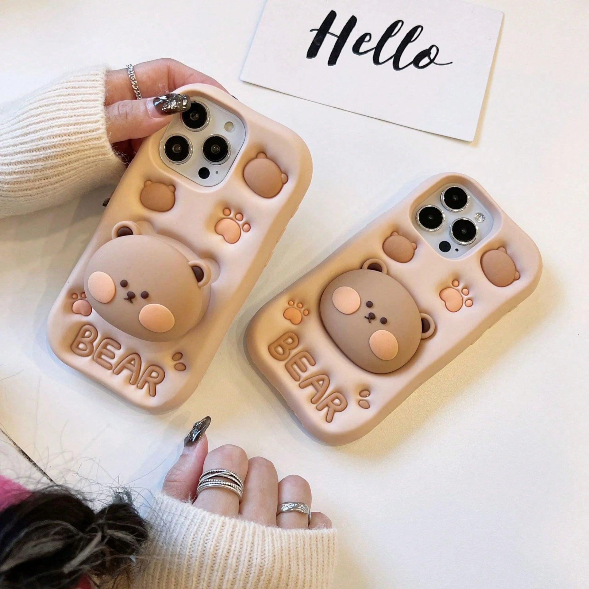 3D Bear Expandable Stand Phone Case Compatible With IPhone13, IPhone14ProMax/IPhone14Pro/IPhone14, IPhone17ProMax, Novelty Silicone Cartoon Phone Case For IPhone11/12/15ProMax/15Pro/15, IPhone16ProMax