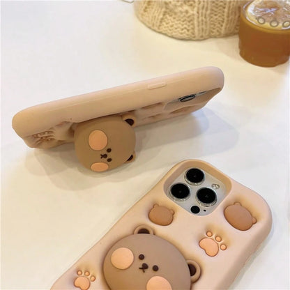 3D Bear Expandable Stand Phone Case Compatible With IPhone13, IPhone14ProMax/IPhone14Pro/IPhone14, IPhone17ProMax, Novelty Silicone Cartoon Phone Case For IPhone11/12/15ProMax/15Pro/15, IPhone16ProMax