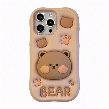 3D Bear Expandable Stand Phone Case Compatible With IPhone13, IPhone14ProMax/IPhone14Pro/IPhone14, IPhone17ProMax, Novelty Silicone Cartoon Phone Case For IPhone11/12/15ProMax/15Pro/15, IPhone16ProMax