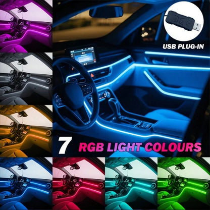 3m/118inch USB Interior Car Neon Light (Center Console + Dashboard) With Matching Armrest Storage Box, RGB LED Light Strip For Ambient Application Control, No Battery