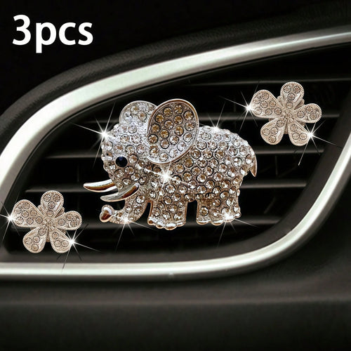 3PCS/6PCS Rhinestone Elephant Six-Petal Flower Car Air Vent Fragrance Clip, Car Interior Decoration Set, Sparkling Scented Accessory