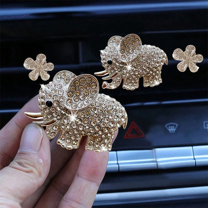 3PCS/6PCS Rhinestone Elephant Six-Petal Flower Car Air Vent Fragrance Clip, Car Interior Decoration Set, Sparkling Scented Accessory