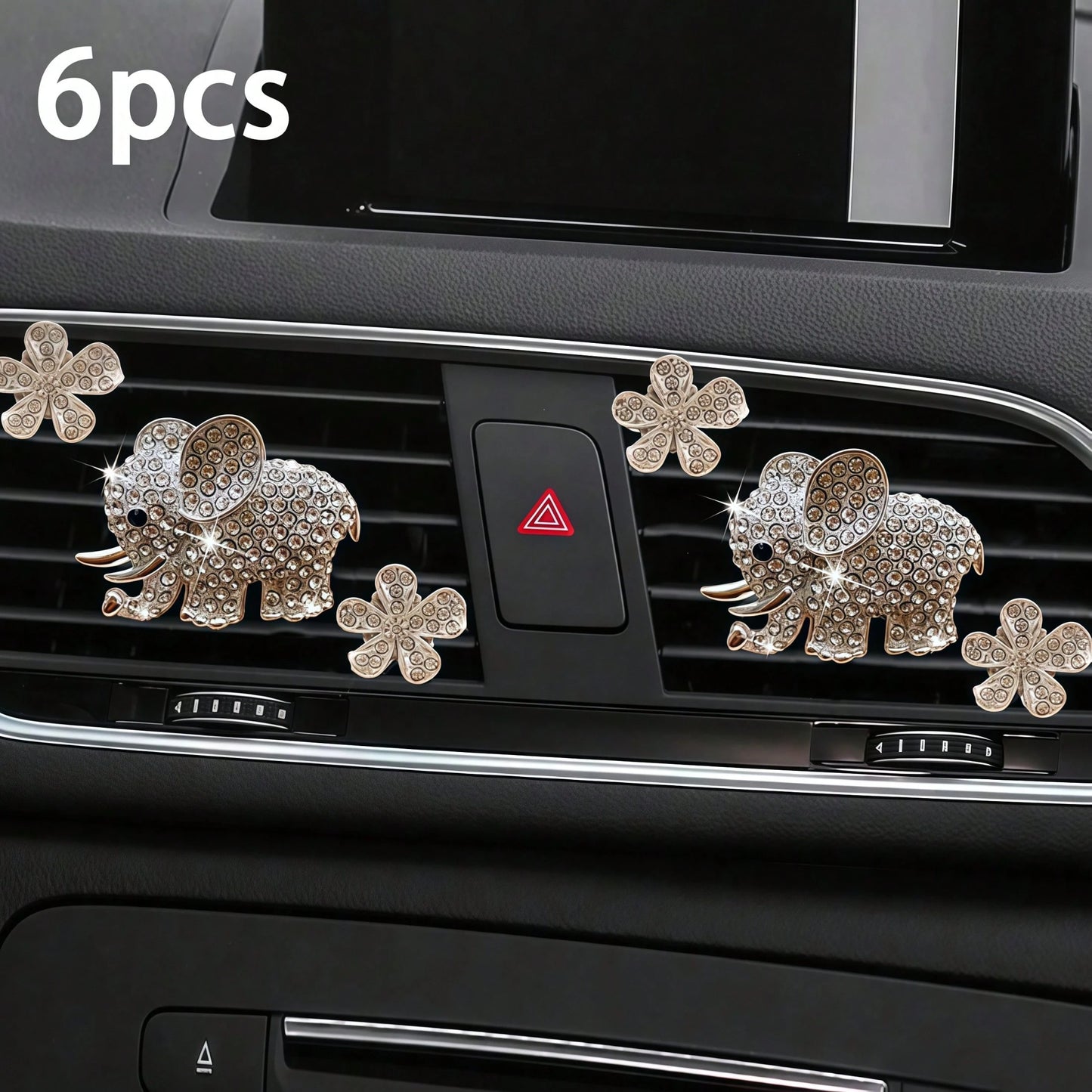 3PCS/6PCS Rhinestone Elephant Six-Petal Flower Car Air Vent Fragrance Clip, Car Interior Decoration Set, Sparkling Scented Accessory