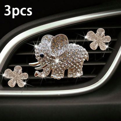 3PCS/6PCS Rhinestone Elephant Six-Petal Flower Car Air Vent Fragrance Clip, Car Interior Decoration Set, Sparkling Scented Accessory