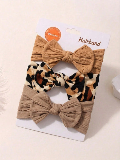 3pcs Autumn Cute Leopard Print Bow Baby Headband, Soft Skin-Friendly Princess Baby Hair Accessories Set