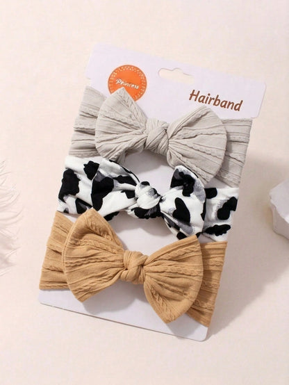 3pcs Autumn Cute Leopard Print Bow Baby Headband, Soft Skin-Friendly Princess Baby Hair Accessories Set