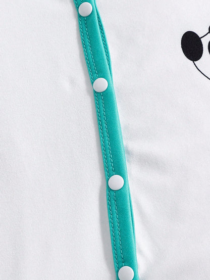 3pcs Baby Boy Cute Cartoon Panda & Striped Print Long Sleeve Footie Jumpsuit, Suitable For All Seasons