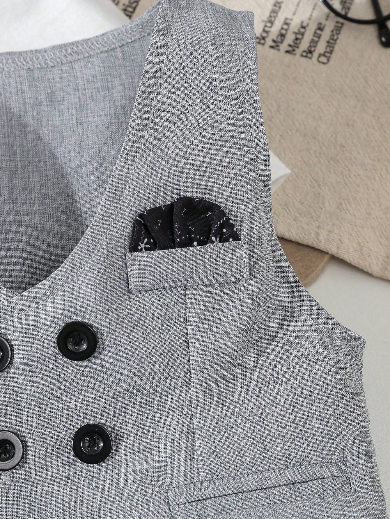 3pcs Baby Boy Formal Gentleman Outfit Set,White Long Sleeve Shirt With Bow Tie,Double-Breasted Vest,Elastic Waist Pocketed Pants Wedding Guest