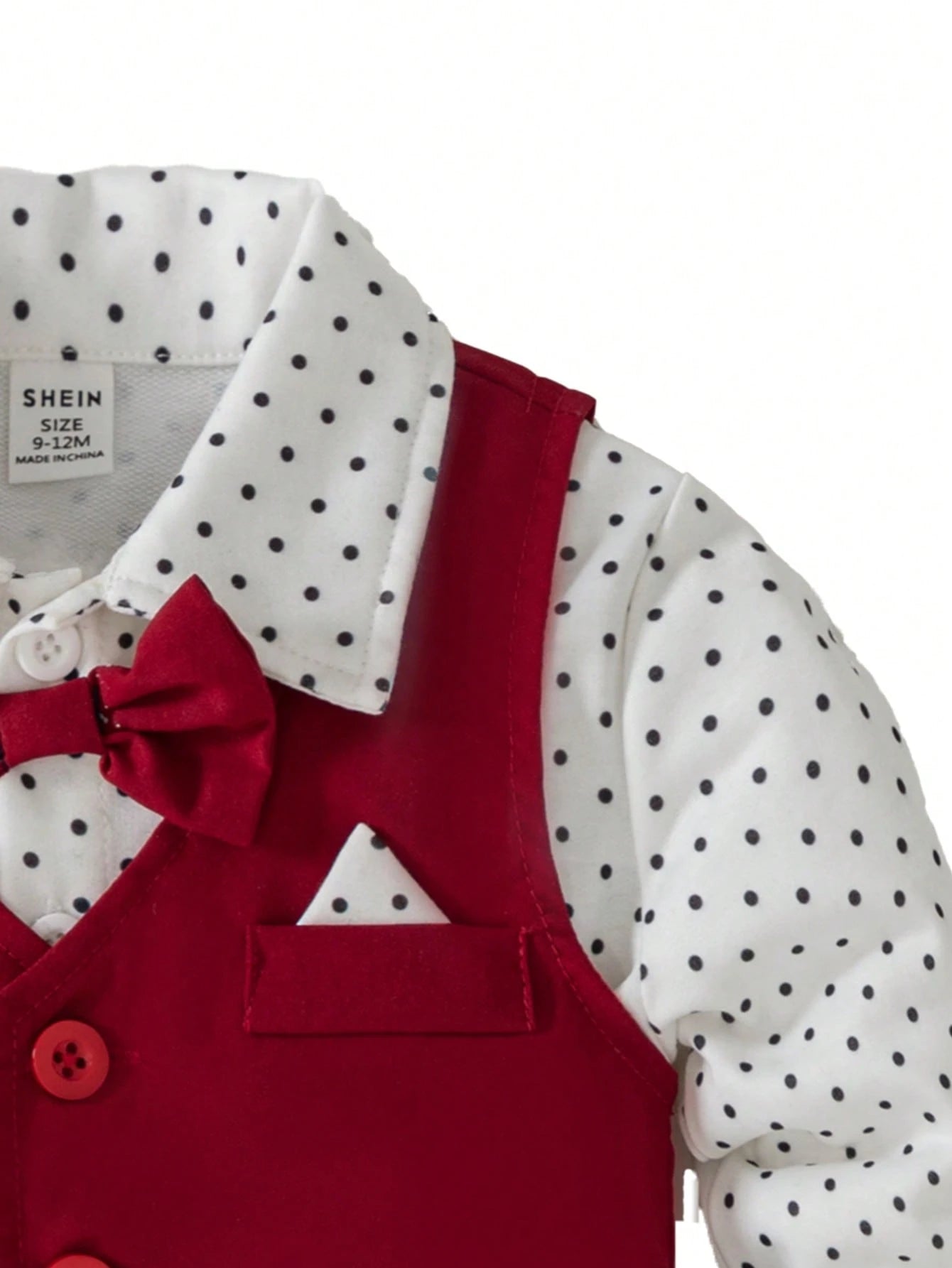 3pcs Baby Boy Gentleman Outfit Set:Red Vest,Red And White Polka Dot Long Sleeve Bowknot Romper,Casual Pants,Cute Summer Wedding Suit Birthday Party
