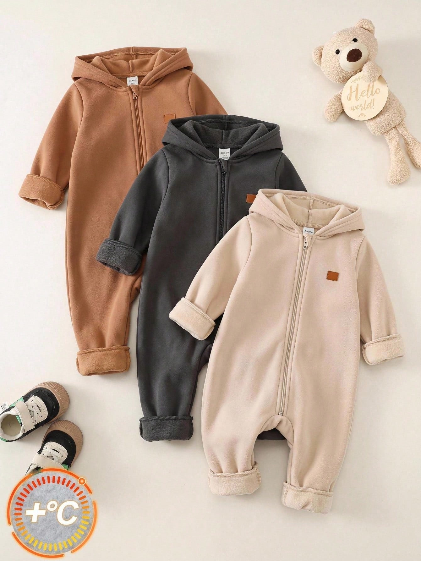 3pcs Baby Boy/Girl Grey Navy Blue Winter Jumpsuit Set,Brushed Thick Knit Hooded Long Sleeve Modest Home Wear,Dinosaur Print Loose Soft Jumpsuits