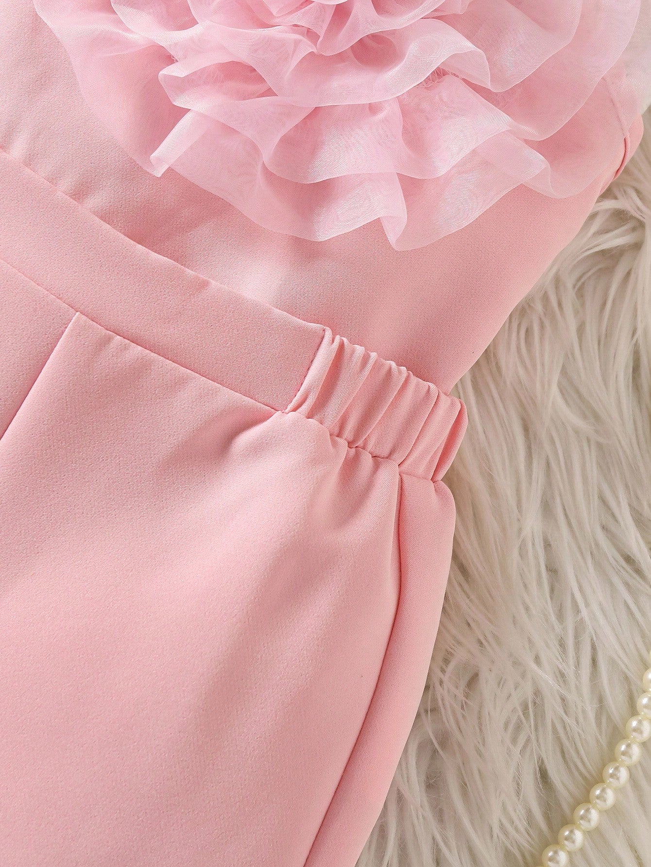 3pcs Baby Girl Party Outfit Set: Solid Color Mandarin Collar Blazer, Mesh Floral Decor Camisole, And Elastic Waist Wide Leg Pants, Suitable For Spring And Autumn,Wedding, Party,Prom, Birthday,Ha