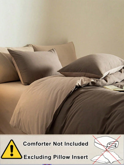 3pcs Coffee-Color Super Soft Reversible Duvet Cover Set, 1 Duvet Cover, 2 Pillow Shams, No Filler, Machine Washable