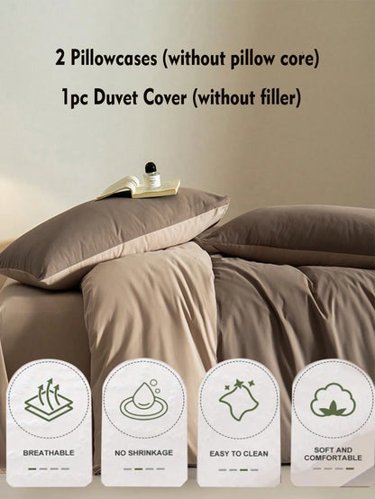 3pcs Coffee-Color Super Soft Reversible Duvet Cover Set, 1 Duvet Cover, 2 Pillow Shams, No Filler, Machine Washable