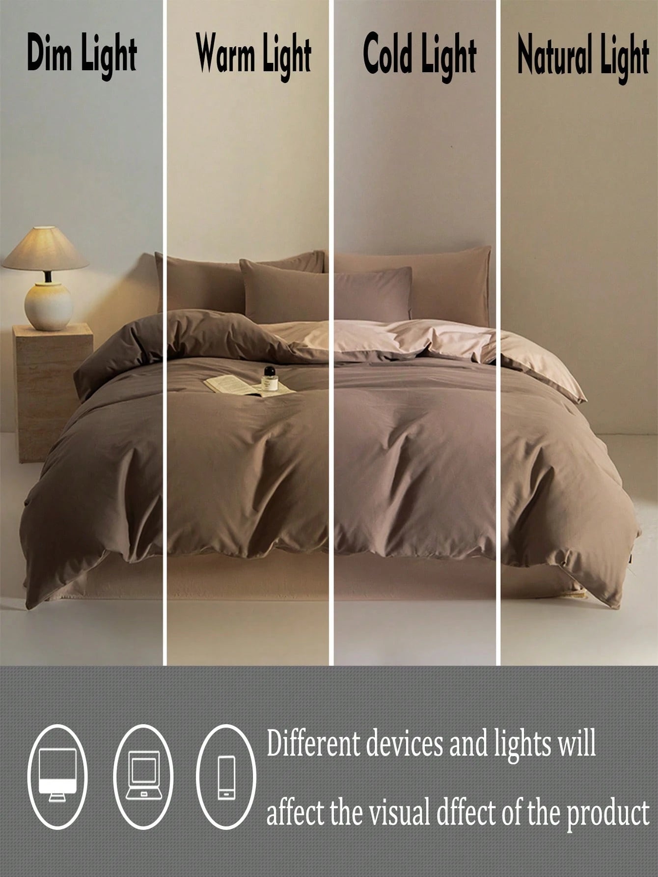3pcs Coffee-Color Super Soft Reversible Duvet Cover Set, 1 Duvet Cover, 2 Pillow Shams, No Filler, Machine Washable