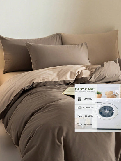 3pcs Coffee-Color Super Soft Reversible Duvet Cover Set, 1 Duvet Cover, 2 Pillow Shams, No Filler, Machine Washable