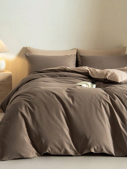 3pcs Coffee-Color Super Soft Reversible Duvet Cover Set, 1 Duvet Cover, 2 Pillow Shams, No Filler, Machine Washable
