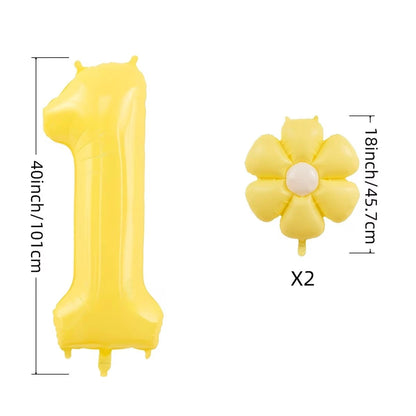 3pcs Giant 40 Inch Lemon Yellow Number Balloon Set, Includes 18 Inch Fresh Daisy Balloons, Suitable For Birthday Party Decoration, Summer Events, Baby Shower And Banquet- Birthday Party Gathering Dec