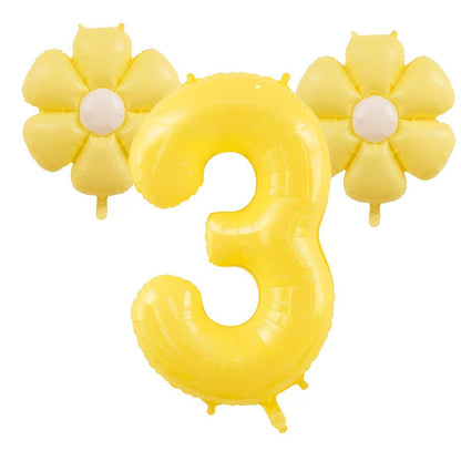 3pcs Giant 40 Inch Lemon Yellow Number Balloon Set, Includes 18 Inch Fresh Daisy Balloons, Suitable For Birthday Party Decoration, Summer Events, Baby Shower And Banquet- Birthday Party Gathering Dec
