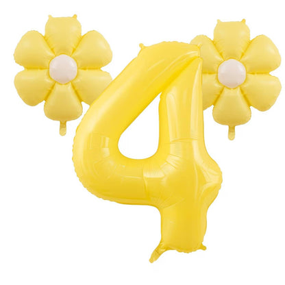 3pcs Giant 40 Inch Lemon Yellow Number Balloon Set, Includes 18 Inch Fresh Daisy Balloons, Suitable For Birthday Party Decoration, Summer Events, Baby Shower And Banquet- Birthday Party Gathering Dec