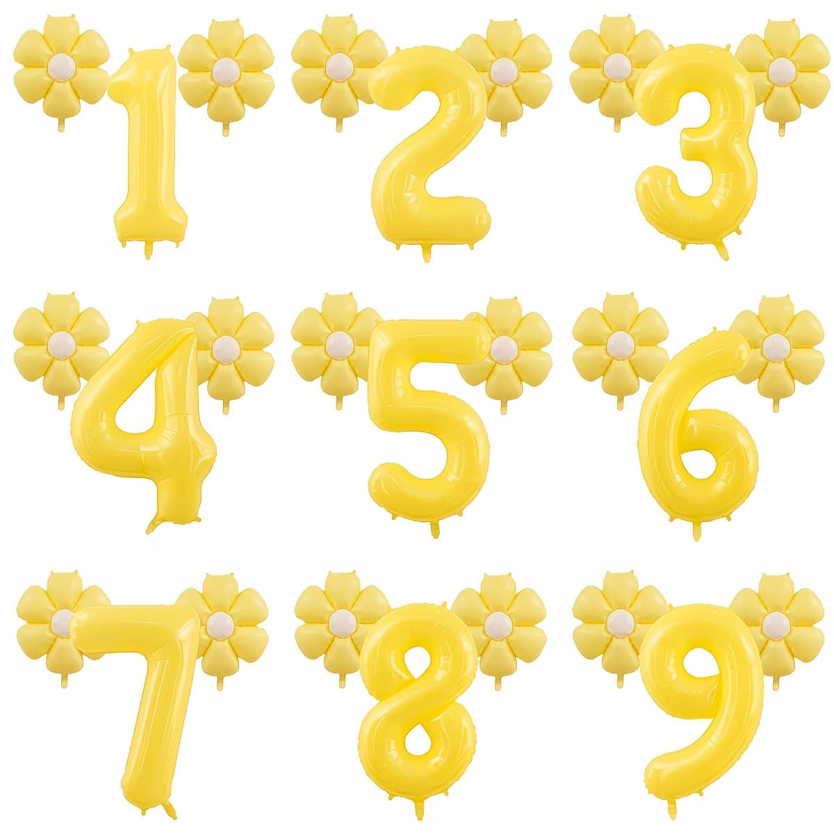 3pcs Giant 40 Inch Lemon Yellow Number Balloon Set, Includes 18 Inch Fresh Daisy Balloons, Suitable For Birthday Party Decoration, Summer Events, Baby Shower And Banquet- Birthday Party Gathering Dec