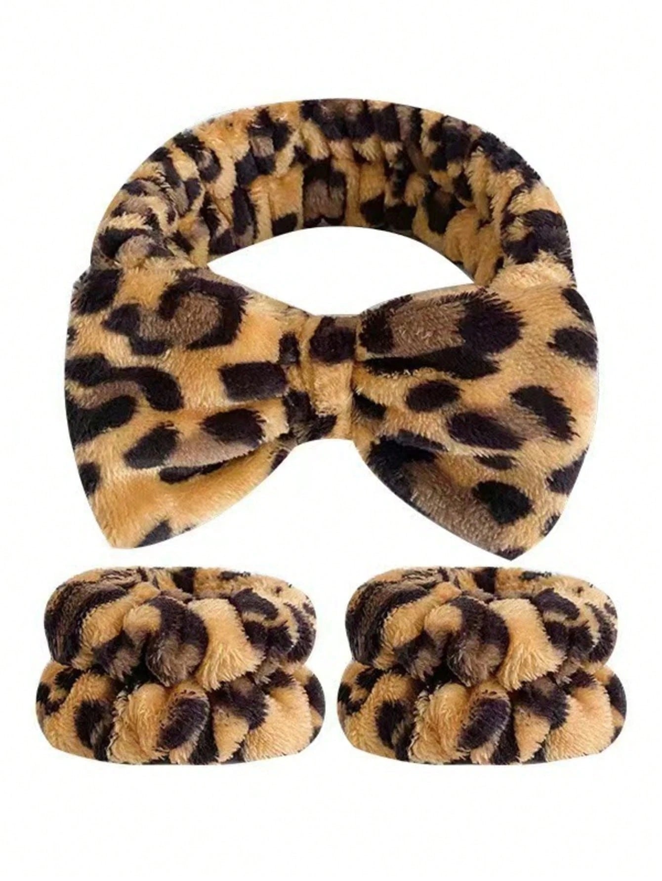3pcs Hair Band Set| Vintage Leopard Print Face Wash Headband + 2pcs Wristbands| Soft Coral Fleece Material, Home Hair Accessory Set| Suitable For Face Washing, Makeup, SPA, Yoga And Daily Home Care