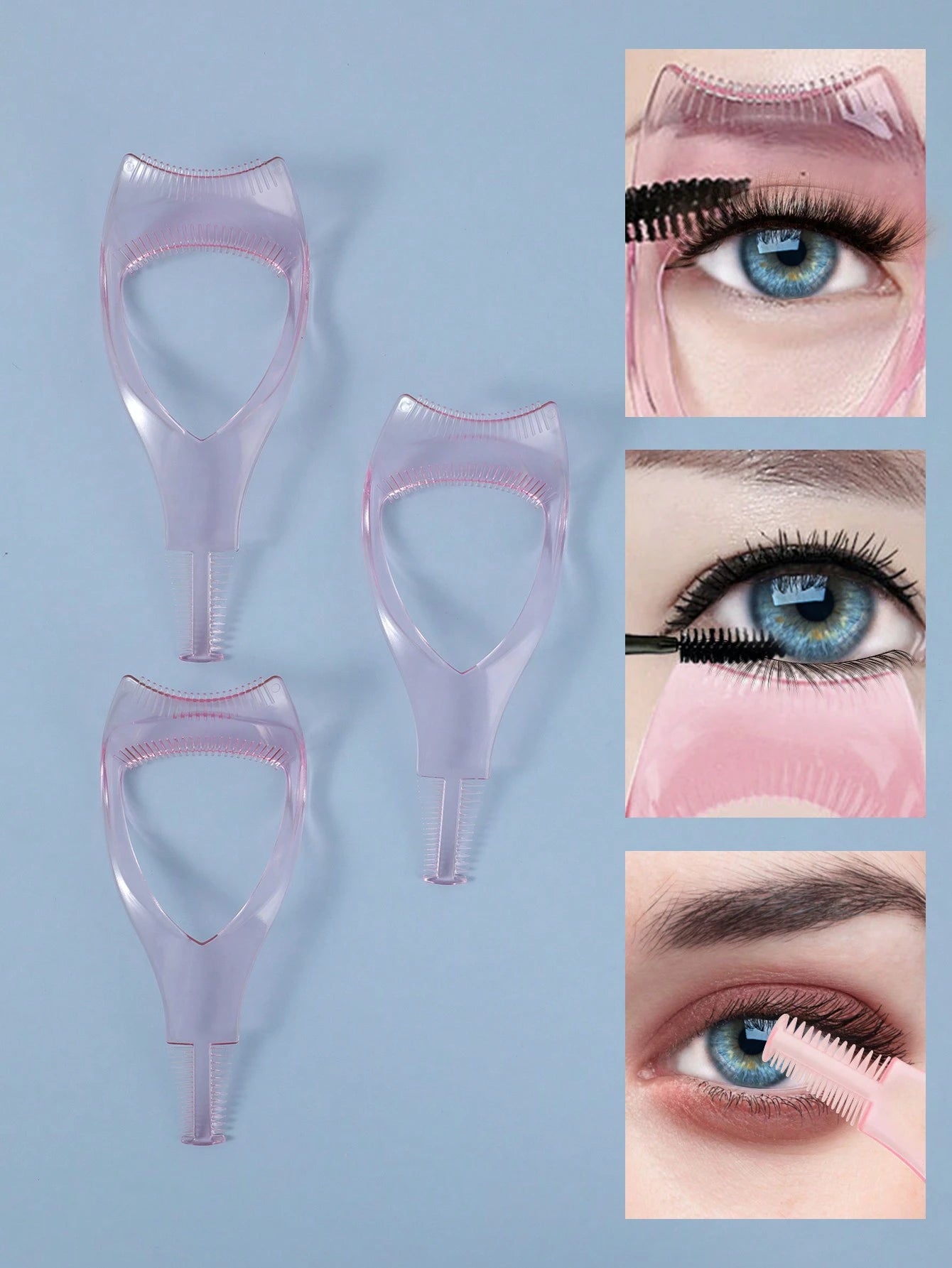 3pcs Mascara Shield Applicator Guard Eyelash Guide For Makeup, Eyelash Brush Tool, 3 In 1 Makeup Cosmetic Eyelash Tool Upper Lower Eye Lash Mascara Guard Applicator, For Women Girls, White,Makeup,Chea