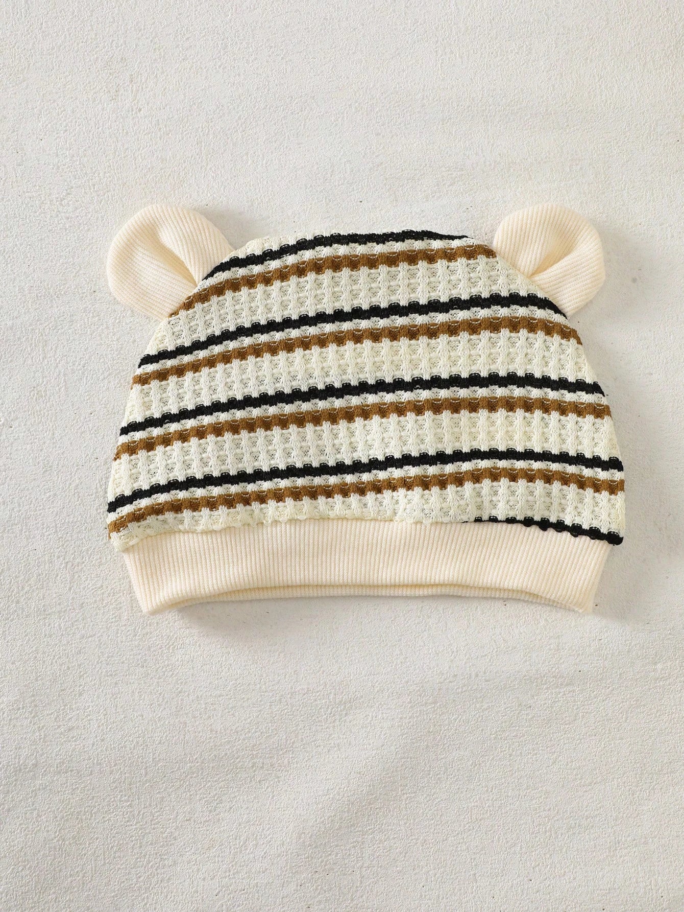 3pcs Newborn Baby Boy Black And White Striped Long Sleeved Jumpsuit Pants Hat Set Autumn Cute Teddy Bear Open Chest Romper Family Matching Outfit