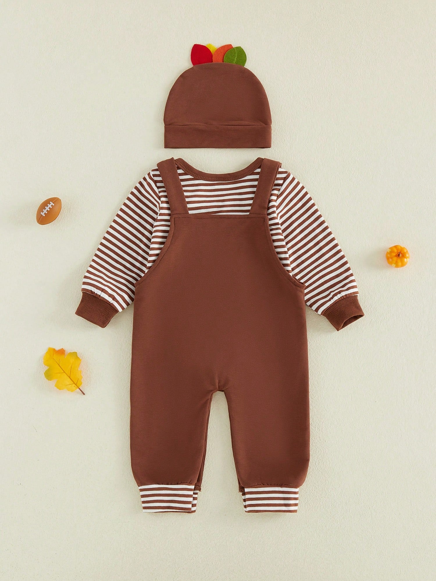 3Pcs Newborn Baby Boys Thanksgiving Outfits Set Long Sleeve Romper Tops + Turkey Suspender Pants + Hat 3M 6M 9M 12M 18M Infant Fall Overalls Clothes