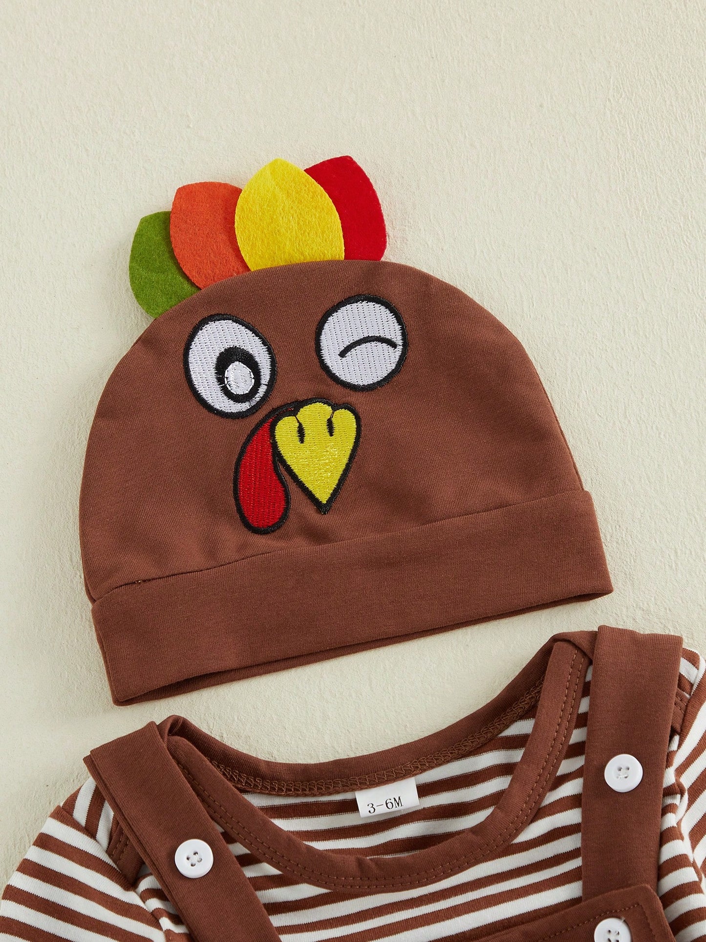 3Pcs Newborn Baby Boys Thanksgiving Outfits Set Long Sleeve Romper Tops + Turkey Suspender Pants + Hat 3M 6M 9M 12M 18M Infant Fall Overalls Clothes