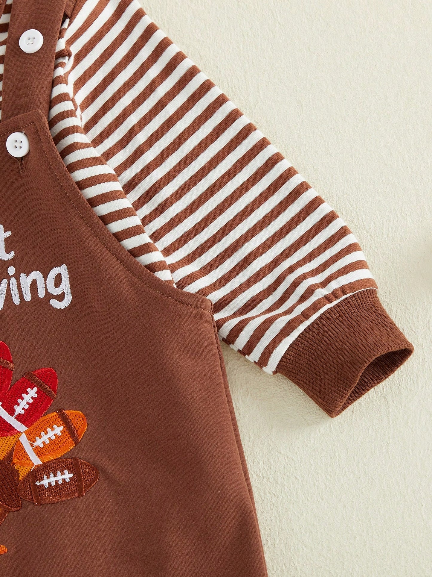 3Pcs Newborn Baby Boys Thanksgiving Outfits Set Long Sleeve Romper Tops + Turkey Suspender Pants + Hat 3M 6M 9M 12M 18M Infant Fall Overalls Clothes