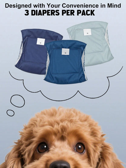 3pcs/Pack Reusable Male Dog Diapers- Super Absorbent Washable Male Dog Diapers- Reusable Male Dog Diapers (Solid Color)
