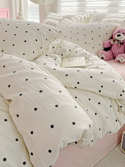 3pcs Polka Dot Bedding Set, Super Soft & Breathable, Premium Microfiber & Wrinkle-Resistant Fabric, All-Season Use. Machine Washable, Fade-Resistant, Anti-Pilling, Shrink-Proof And Wrinkle-Free. Simpl