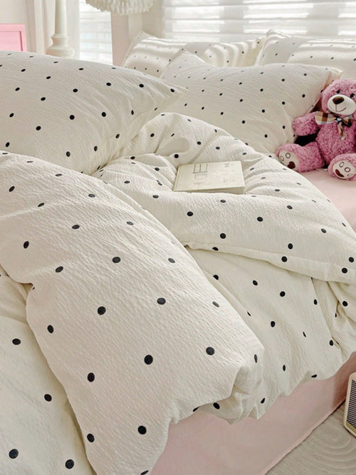 3pcs Polka Dot Bedding Set, Super Soft & Breathable, Premium Microfiber & Wrinkle-Resistant Fabric, All-Season Use. Machine Washable, Fade-Resistant, Anti-Pilling, Shrink-Proof And Wrinkle-Free. Simpl