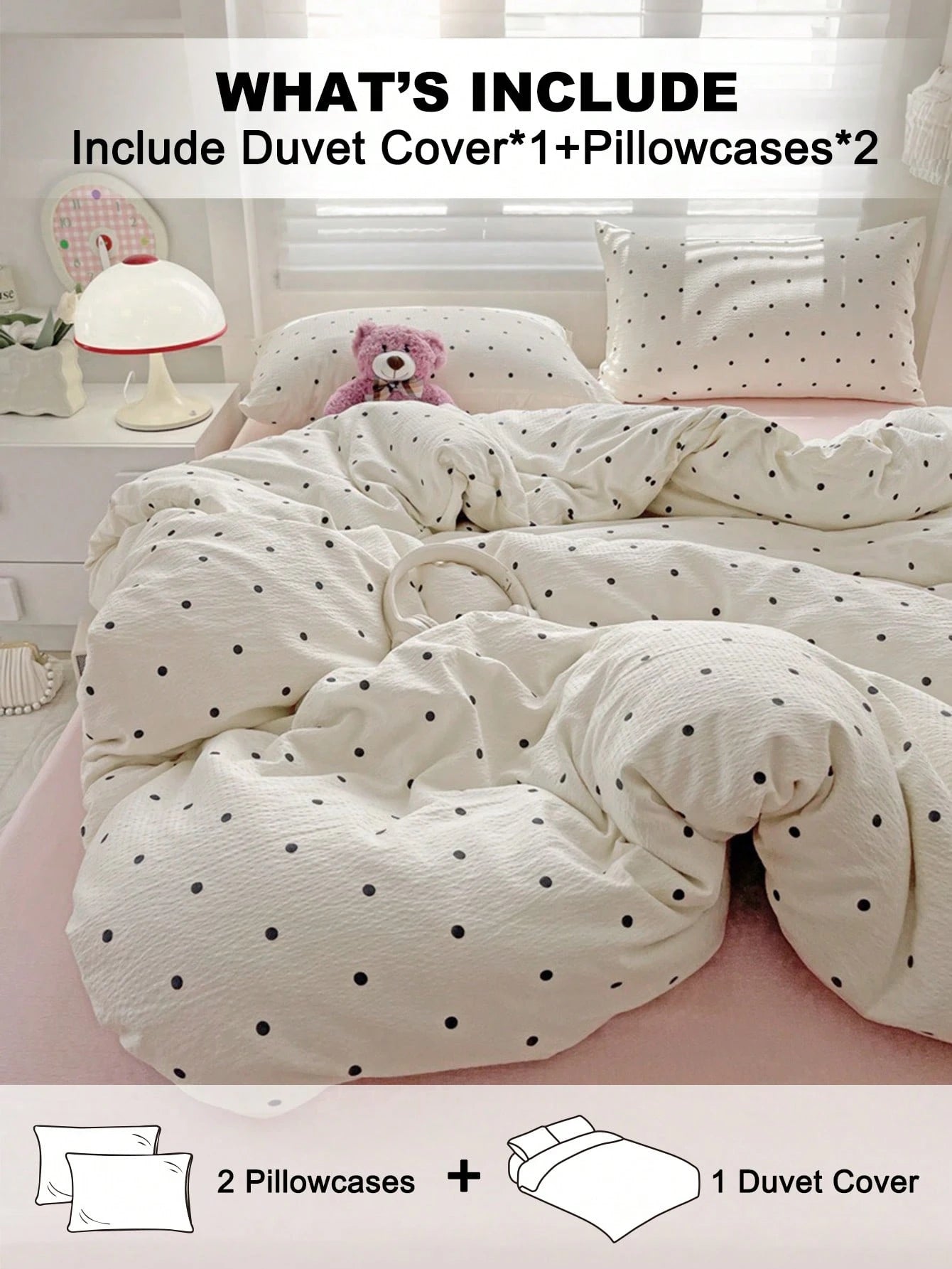 3pcs Polka Dot Bedding Set, Super Soft & Breathable, Premium Microfiber & Wrinkle-Resistant Fabric, All-Season Use. Machine Washable, Fade-Resistant, Anti-Pilling, Shrink-Proof And Wrinkle-Free. Simpl